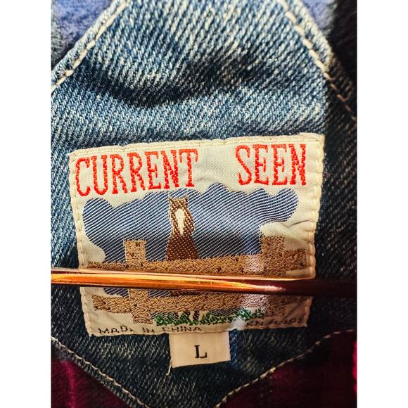 Vintage CURRENT SEEN Women’s Blue Denim Zip Chore Jean Barn Jacket Shacket sz L - Picture 5 of 13